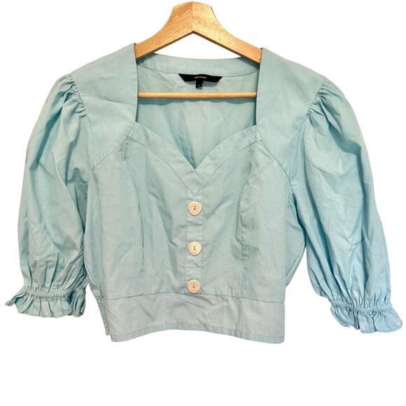 Vero Moda Blue Puff Sleeve Cropped Top Women’s Size M Summer Blouse Lightweight - Picture 1 of 7